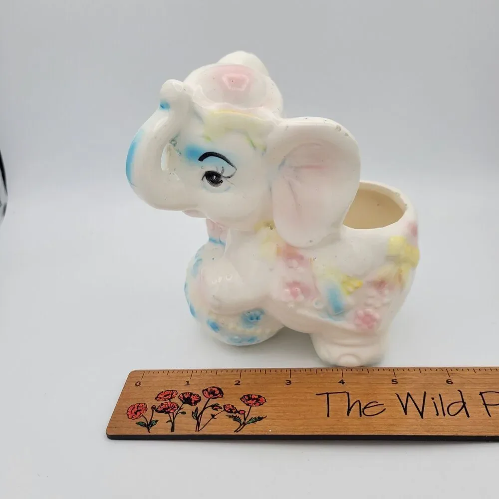 Vintage Pastel Elephant Planter Ceramic Nursery Decor